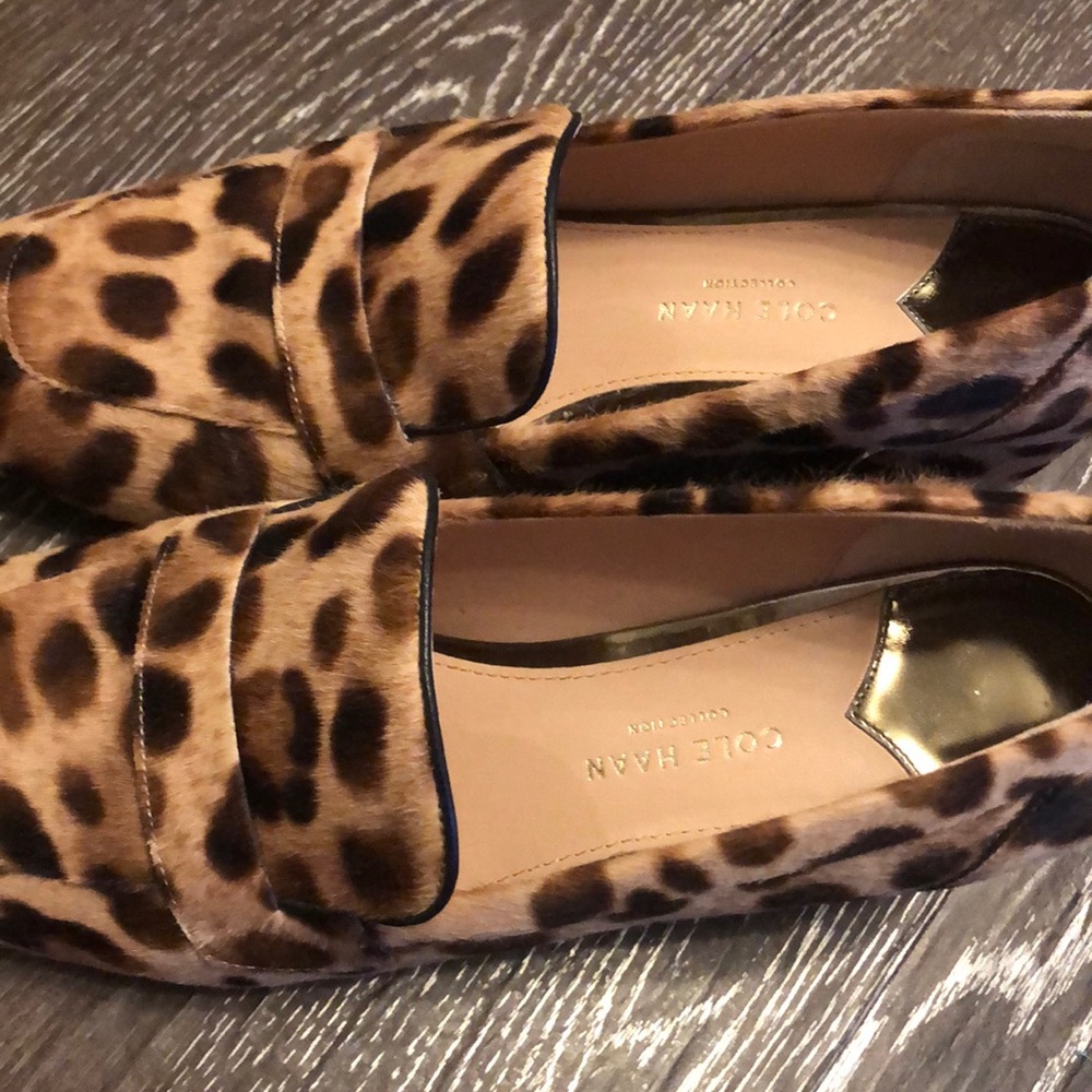 Cole Haan Leopard Print Low Heel Loafers - Brown Black Tan - Picture 4 of 5